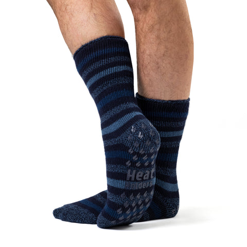 Mens Original Siskin Slipper Socks - Navy Stripe