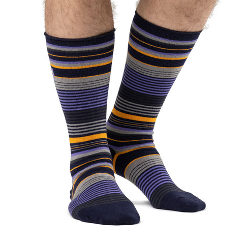 Mens Ultra Lite Long Ski & Snow Sports Socks - Navy Stripe