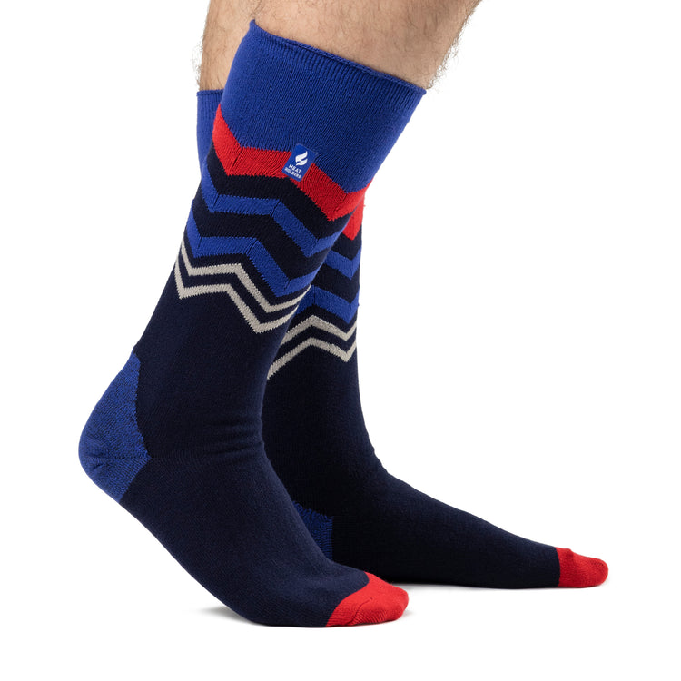 Mens Ultra Lite Long Ski & Snow Sports Socks - Navy Zig Zag