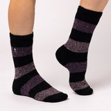 Ladies Original Neve Wide Stripe Socks - Black & Mulberry