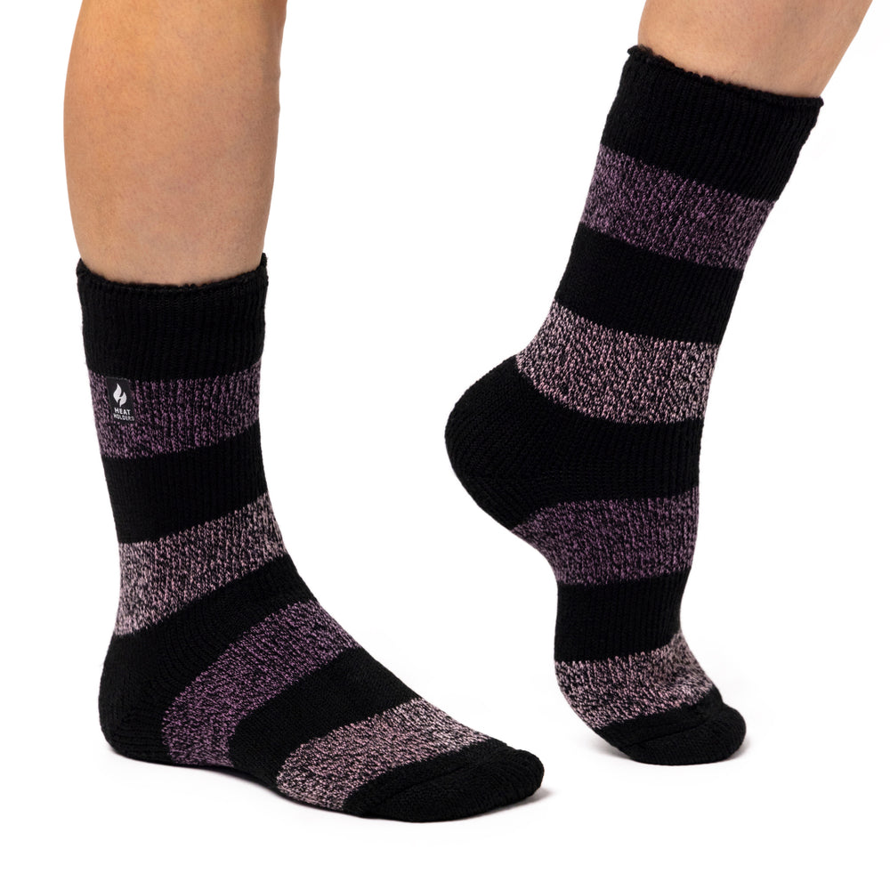 Ladies Original Neve Wide Stripe Socks - Black & Mulberry
