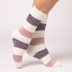 Ladies Original Neve Wide Stripe Socks - Cream & Muted Coral