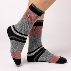 Ladies Original Nia Block Mix Stripe Socks - Charcoal, Sage & Muted Coral