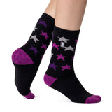 Ladies Lite Nice Stars Socks - Black & Pink