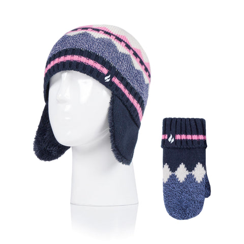 Kids Nordic Dream Cosy Ears Hat & Mittens - Navy