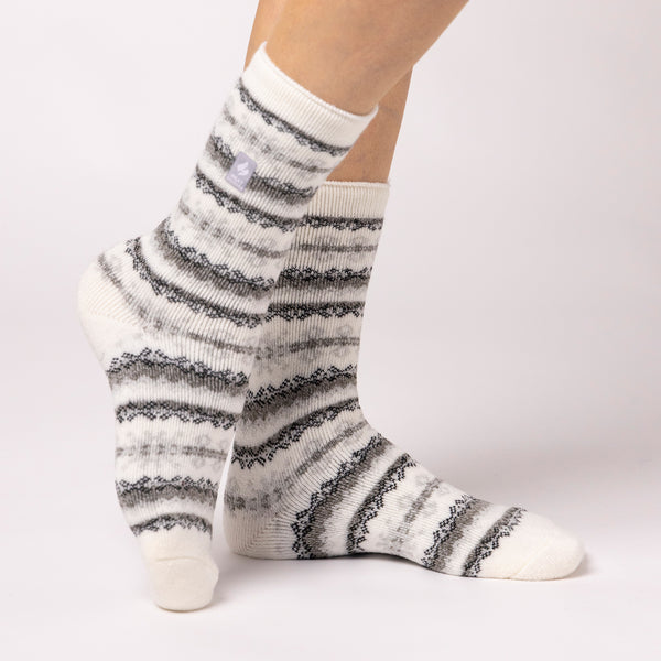 Ladies Lite Fairisle Nordic Socks - Ivory & Grey