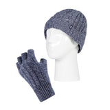 Special Offer Ladies Thermal Fingerless Gloves & Turn Over Hat - Navy Twist