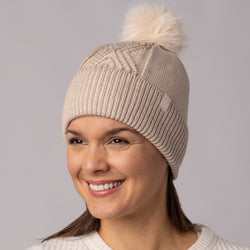 Ladies Kiruna Pom Pom Hat - Oat Melange