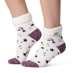 Ladies Lite Orion Sleep Socks with Turnover Top - Ivory & Cabernet Stars