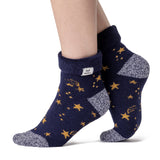 Ladies Lite Orion Sleep Socks with Turnover Top - Navy & Gold Stars