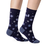 Ladies Ultra Lite Petafield Snowflake Socks - Navy