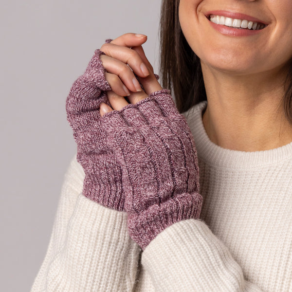 Ladies Ayla Cable Fingerless Gloves - Rose