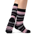 Ladies IOMI Dual Layer Raynaud's Slipper Socks - Black Stripe