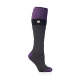 Ladies Original Long Ski & Snow Sports Socks - Purple, Black & Charcoal