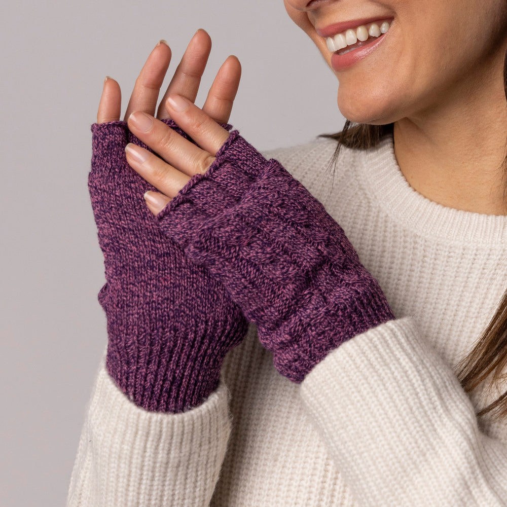 Ladies Ayla Cable Fingerless Gloves - Purple Twist