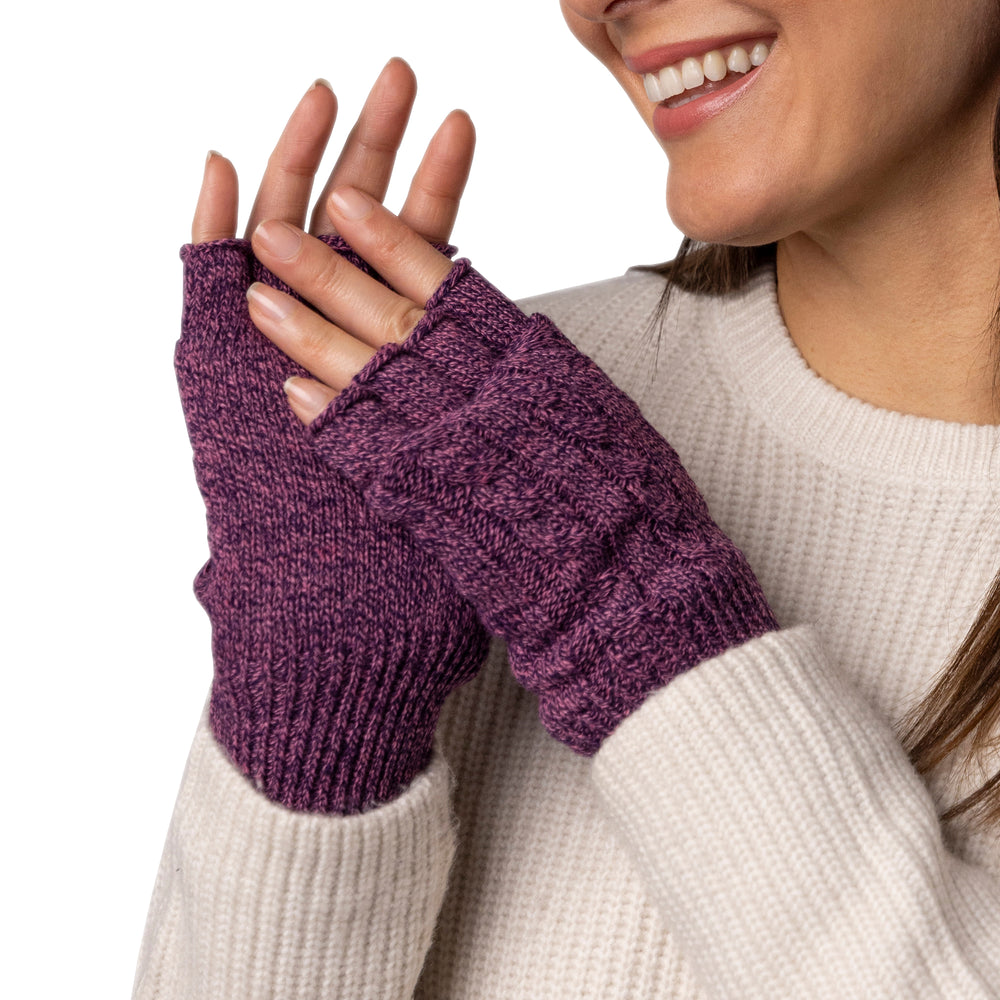 Ladies Ayla Cable Fingerless Gloves Purple Twist – Heat Holders