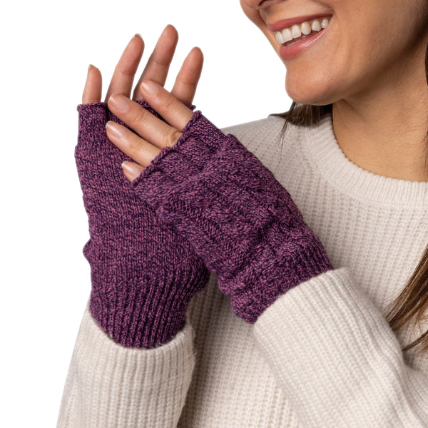 Ladies Ayla Cable Fingerless Gloves Purple Twist – Heat Holders