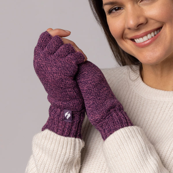 Ladies Carly Plain Fingerless Gloves - Purple Twist