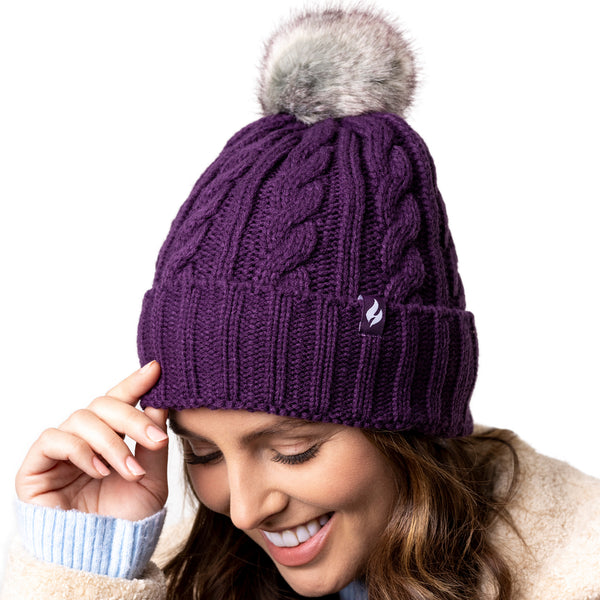 Ladies Maine Original Pom Pom Hat Purple – Heat Holders