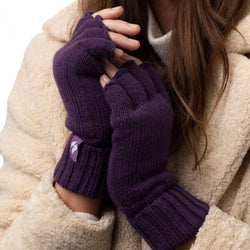 Ladies Carly Plain Fingerless Gloves - Purple