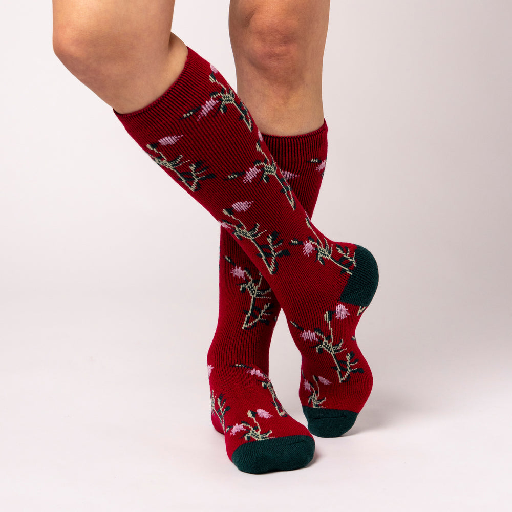 Ladies RHS Lite Wellington Boot Socks - Floral Cerise