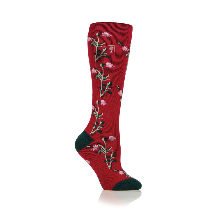 Ladies RHS Lite Wellington Boot Socks - Floral Cerise