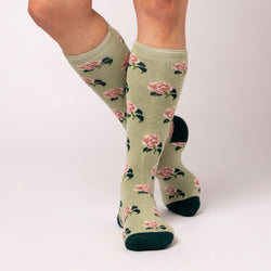 Ladies RHS Lite Wellington Boot Socks - Roses Sage