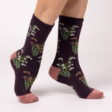 Ladies RHS Lite Socks - Snowdrops Mulberry