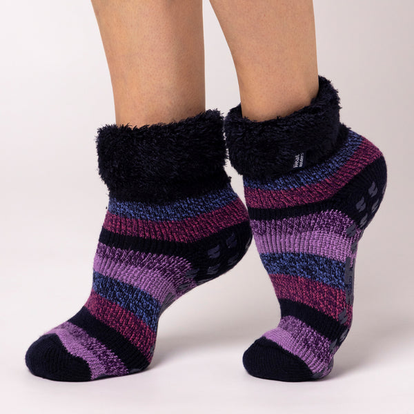 Ladies Original Sharon Lounge Socks with Turnover Top - Blue & Purple