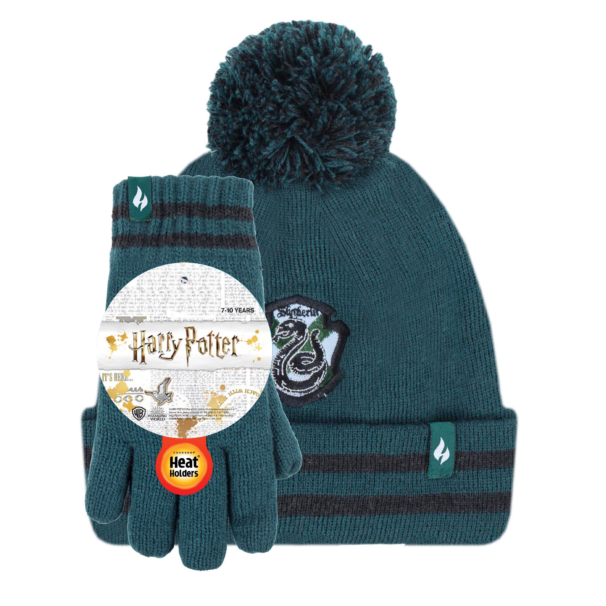 Kids Thermal Character Hat Gloves Harry Potter Slytherin Heat Holders