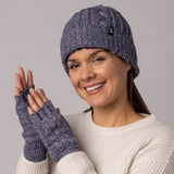 Special Offer Ladies Thermal Fingerless Gloves & Turn Over Hat - Navy Twist