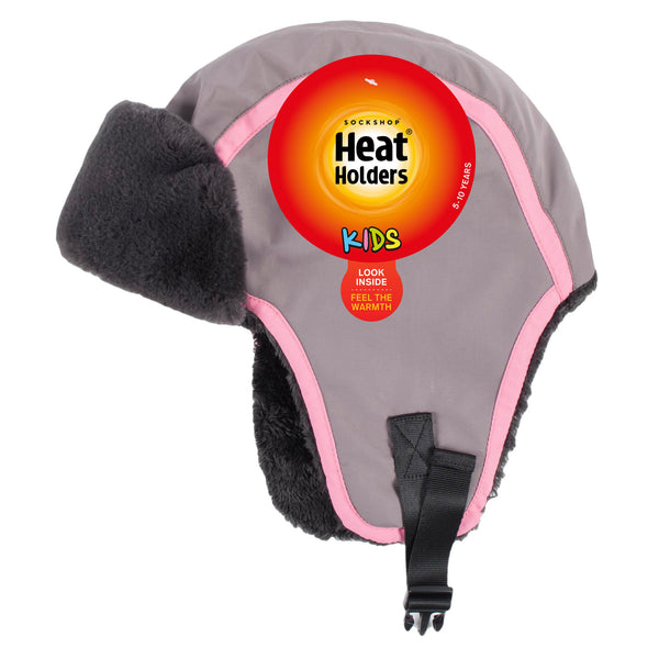 Kids Thermal Trapper Hat - Grey & Pink