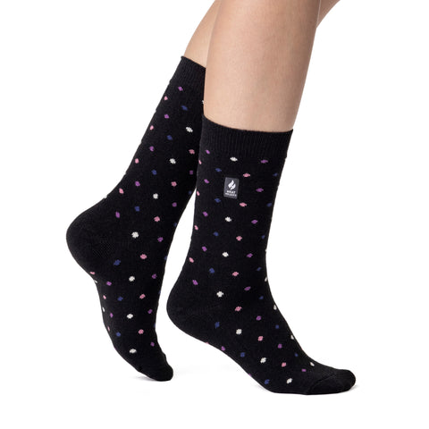 Ladies Ultra Lite Turlan Spots Socks - Black & Heather Rose