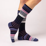 Ladies Ultra Lite Jura Long Ski & Snow Sports Socks - Navy & Lilac