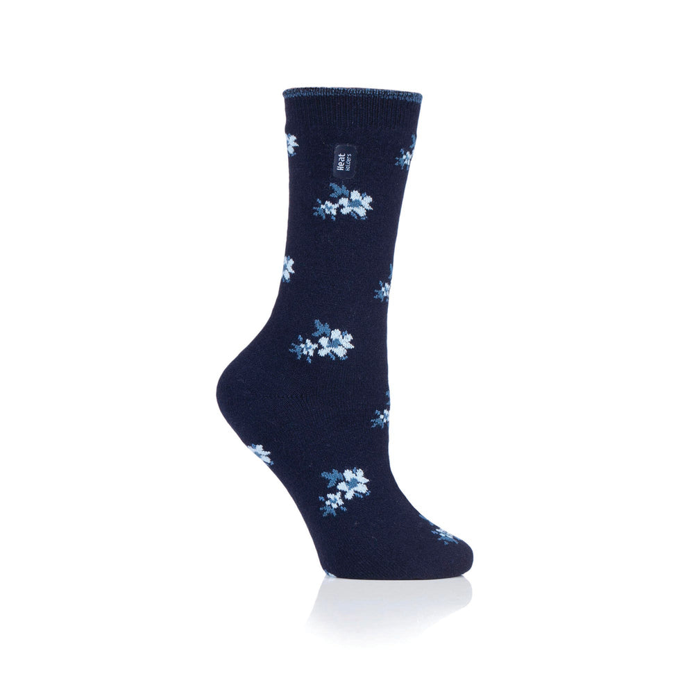 Ladies Ultra Lite Bellis Floral Socks - Navy