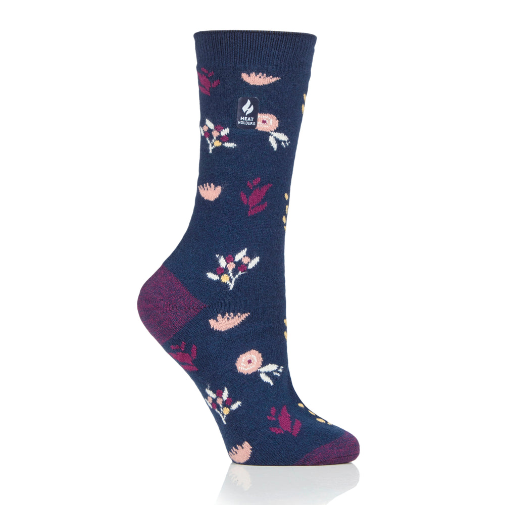 Ladies Ultra Lite Sidari Floral Socks - Indigo