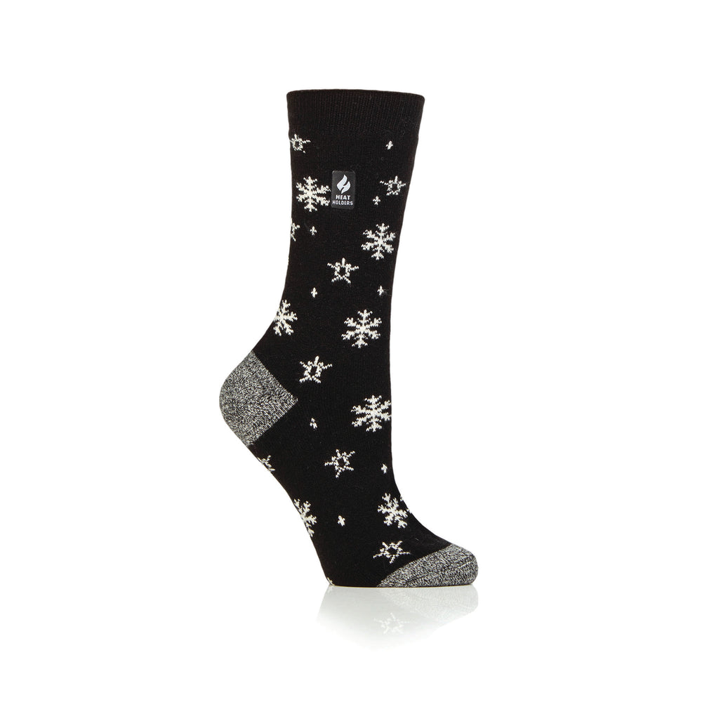 Ladies Ultra Lite Petafield Snowflake Socks - Black