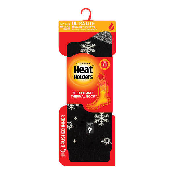 Ladies Ultra Lite Petafield Snowflake Socks - Black