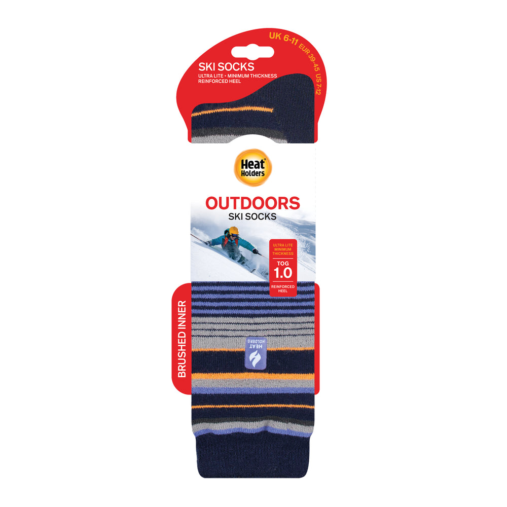 Mens Ultra Lite Long Ski & Snow Sports Socks - Navy Stripe