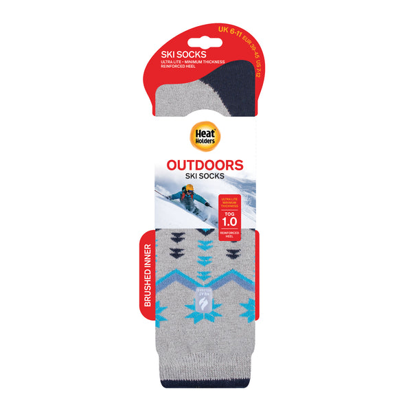 Mens Ultra Lite Long Ski & Snow Sports Socks - Grey Fairisle