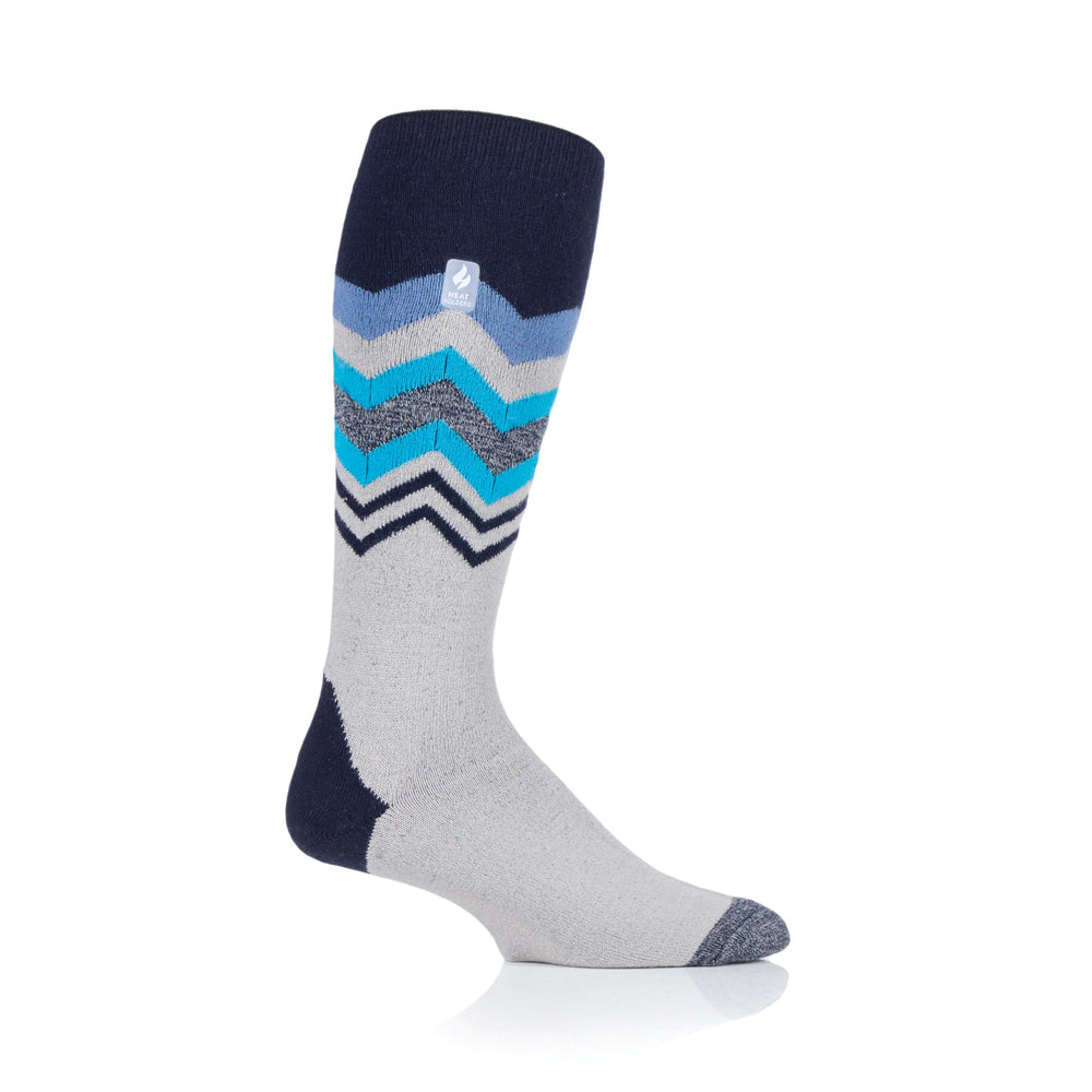 Mens Ultra Lite Long Ski & Snow Sports Socks - Grey Zig Zag