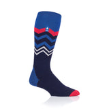 Mens Ultra Lite Long Ski & Snow Sports Socks - Navy Zig Zag