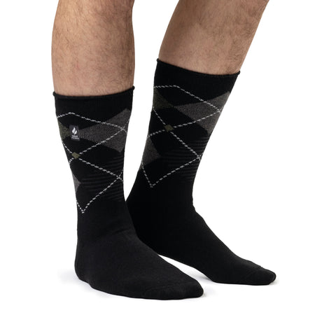 Mens Ultra Lite Wicklam Argyle Socks - Black & Olive