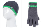 Kids Flat Knit Hat & Gloves - Grey & Green