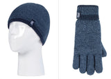 Kids Flat Knit Hat & Gloves - Denim & Navy