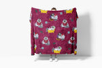 Oversized Fleece Thermal Blanket 180cm x 200cm - Raspberry Cat Design