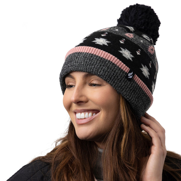 Ladies Rockies Bobble Hat - Black & Grey