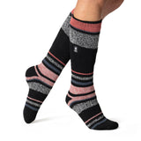 Ladies Original Long Ski & Snow Sports Socks - Black & Pink