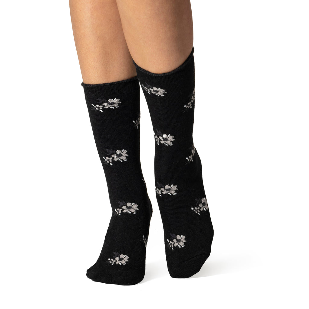 Ladies Ultra Lite Bellis Floral Socks - Black – Heat Holders