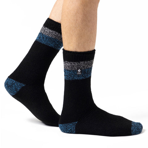 Mens Original Lindos Double Stripe Socks - Black & Blue